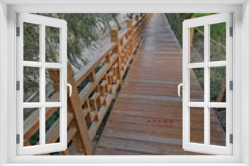Fototapeta Naklejka Na Ścianę Okno 3D - Fenced wooden walkway-Crescent Moon Lake or Yueyaquan-Mingyue temple. Dunhuang-Gansu-China-0678