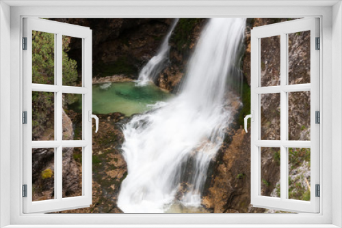 Fototapeta Naklejka Na Ścianę Okno 3D - Fanes Waterfalls in Fanes Sennes Braies Nature Park, Cortina d'Ampezzo, Dolomites, Italy