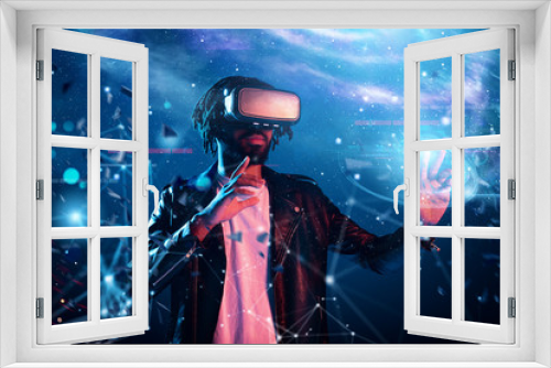 Fototapeta Naklejka Na Ścianę Okno 3D - Boy with VR glasses play with a virtual videogame