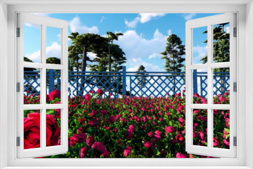 Fototapeta Naklejka Na Ścianę Okno 3D - Colorful Flowers and Plants Outdoor Background, 3D Rendering