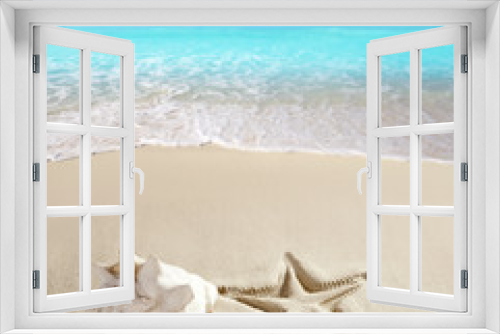 Fototapeta Naklejka Na Ścianę Okno 3D - caribbean beach starfish print shell white sand