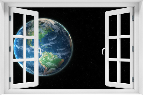 Fototapeta Naklejka Na Ścianę Okno 3D - 3D visualization of planet earth from outer space with copy space to use your own titles or text. (3D rendering)