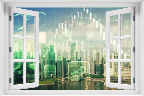 Fototapeta Naklejka Na Ścianę Okno 3D - Forex chart on cityscape with skyscrapers wallpaper multi exposure. Financial research concept.