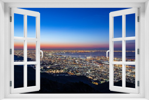 Fototapeta Naklejka Na Ścianę Okno 3D - 掬星台から眺める夜明けの風景、神戸市灘区摩耶山にて