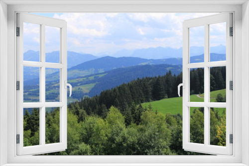 Fototapeta Naklejka Na Ścianę Okno 3D - Beautiful green Alp mountains and hills from Pfaender Mountain in Bregenz, Vorarlberg, Austria.