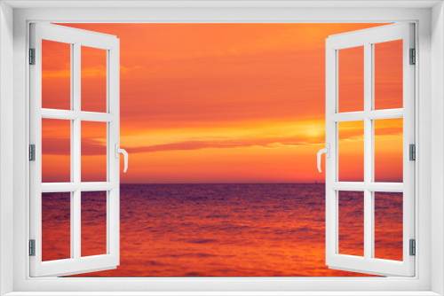 Fototapeta Naklejka Na Ścianę Okno 3D - beautiful red-orange sunset on the sea, colorful sky and sea, magical landscape
