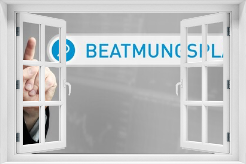 Beatmungsplätze. Mann im Anzug zeigt mit dem Finger auf ein Suchfeld. Der Begriff Beatmungsplätze steht in der Suche. Symbol für Business, Finanzen, Statistik, Analyse, Wirtschaft