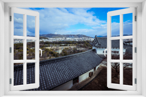 Fototapeta Naklejka Na Ścianę Okno 3D - Nice View to the Roofs  and Walls of the Himeji Castle, Japan