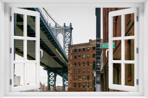 Fototapeta Naklejka Na Ścianę Okno 3D - Water Street and Manhattan Bridge in Brooklyn, New York, USA
