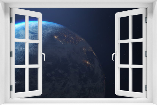 Fototapeta Naklejka Na Ścianę Okno 3D - Planet earth in space haze. Lights of night cities of awakening cities. Elements of this image furnished by NASA - 3d illustration.
