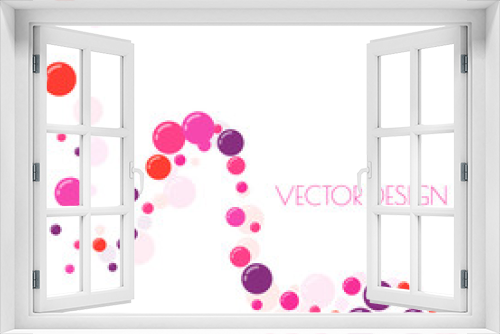 Multicolored curve wave of circles. Randomly scattered colored bubbles. Childish vibrant round dots on white background for decoration. Vector illustration.
