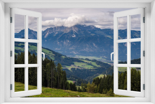 Fototapeta Naklejka Na Ścianę Okno 3D - Panoramic wide-angle view of a beautiful alpine mountain landscape in the region of Chur, Switzerland