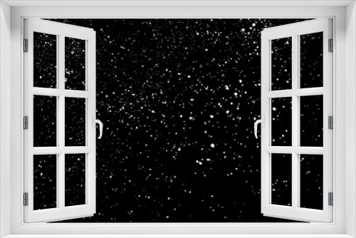 Fototapeta Naklejka Na Ścianę Okno 3D - White Grainy Texture Isolated On Black Background. Dust Overlay. Light Coloured Noise Granules. Snow Vector Elements. Digitally Generated Image. Illustration, Eps 10.
