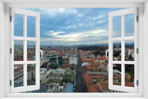 Zagreb skyline view with red rooftops, Croatia