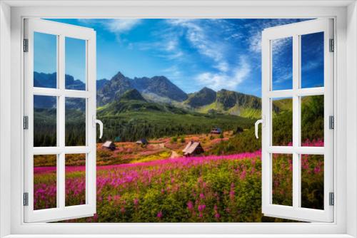 Fototapeta Naklejka Na Ścianę Okno 3D - Hala Gąsienicowa w Tatrach usłana kwiatami wierzbówki kiprzycy