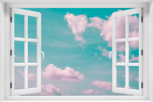 Copy space summer blue sky and white pink pastel hilight cloud minimal background.
