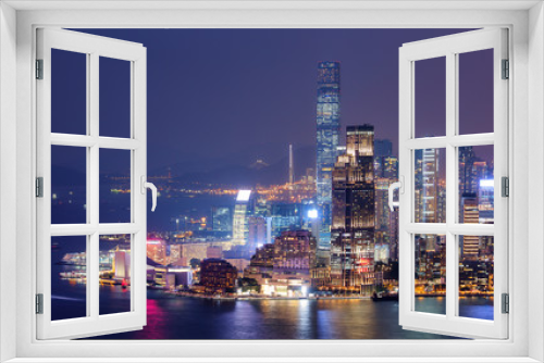 Fototapeta Naklejka Na Ścianę Okno 3D - Hong Kong night view of skyline with reflections at victoria harbor