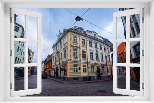 Fototapeta Naklejka Na Ścianę Okno 3D - Riga, Latvia - March 03, 2020: Cozy and cute streets of the Old Town