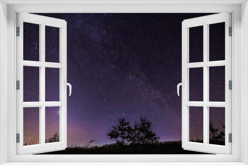 Fototapeta Naklejka Na Ścianę Okno 3D - Starry sky over lonely tree silhouette