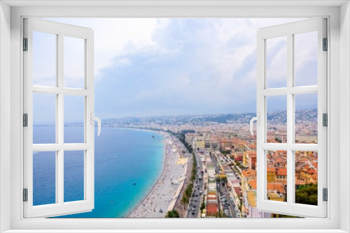 Fototapeta Naklejka Na Ścianę Okno 3D - Beautiful aerial Panorama view on beach in Nice, Nizza city. Cote de azur d'azur, french riviera, Provence, France