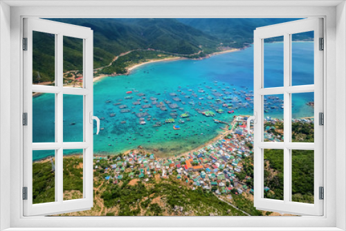 Aerial view of Binh Hung island and road from Cam Ranh to Phan Rang, Ninh Thuan, Vietnam