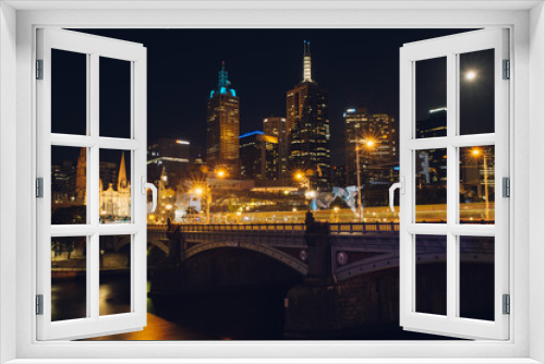 Fototapeta Naklejka Na Ścianę Okno 3D - Melbourne cbd skyline at night