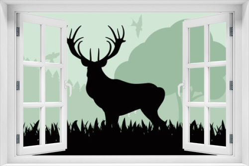 Fototapeta Naklejka Na Ścianę Okno 3D - Animated dear hunting season foliage