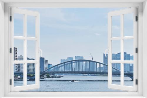 Fototapeta Naklejka Na Ścianę Okno 3D - city view with brige on river