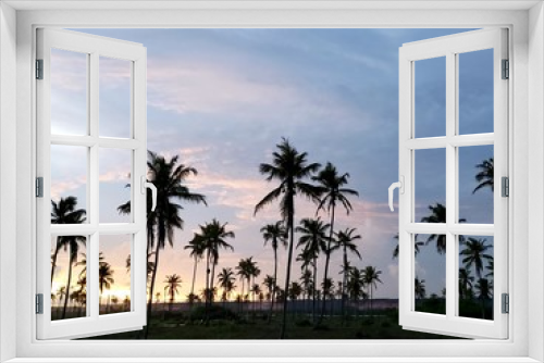 Fototapeta Naklejka Na Ścianę Okno 3D - pôr do sol, natureza, coqueiros, palmeiras, fim de dia, céu, azul, sol,  praia
