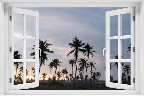 Fototapeta Naklejka Na Ścianę Okno 3D - pôr do sol, natureza, coqueiros, palmeiras, fim de dia, céu, azul, sol,  praia

