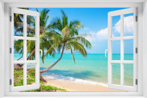 Fototapeta Naklejka Na Ścianę Okno 3D - beach and coconut palm trees