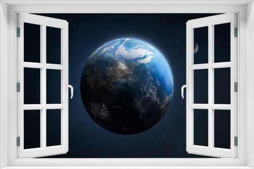 Fototapeta Naklejka Na Ścianę Okno 3D - Earth planet in dark outer space on background. High resolution sci-fi wallpaper. Elements of this image furnished by NASA
