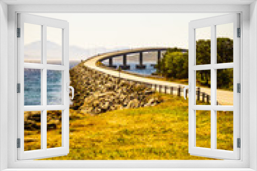 Fototapeta Naklejka Na Ścianę Okno 3D - Road bridge Bolsoya, coast landscape Norway
