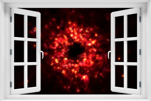 Fototapeta Naklejka Na Ścianę Okno 3D - Glowing Hot Accretion Disk Orbiting Around Supermassive Black Hole - Abstract Background Texture