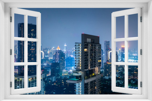 Fototapeta Naklejka Na Ścianę Okno 3D - Commercial Building Viewpoint At Night 