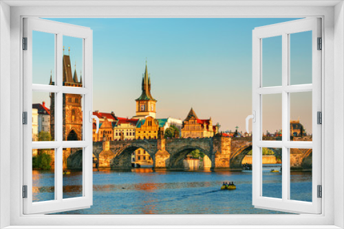 Fototapeta Naklejka Na Ścianę Okno 3D - Prague - amazing view on old town, Charles bridge and Vltava river, Czech Republic  