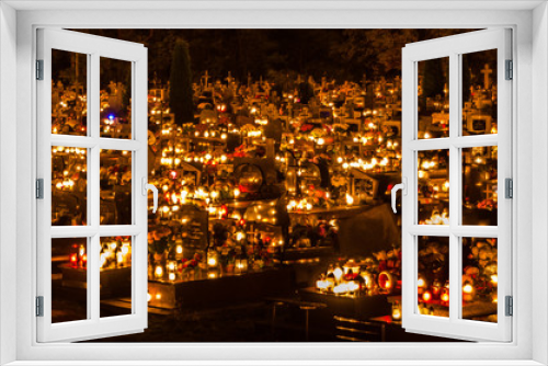 Fototapeta Naklejka Na Ścianę Okno 3D - Cmentarz nocą święto zmarłych