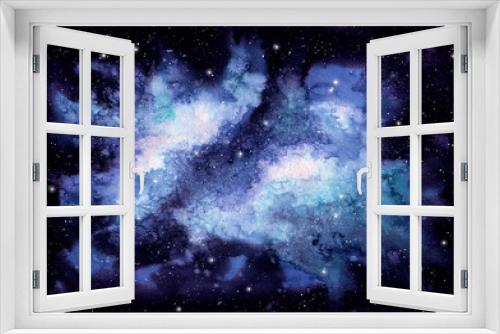 Fototapeta Naklejka Na Ścianę Okno 3D - Watercolor Light Blue Galaxy and Starry Sky