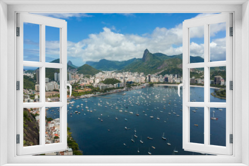 Fototapeta Naklejka Na Ścianę Okno 3D - Panoramic, drone shot of Guanabara Bay in Rio de Janeiro