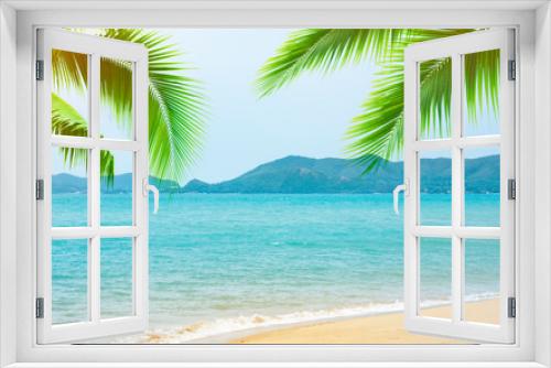 Fototapeta Naklejka Na Ścianę Okno 3D - tropical beach with coconut palm trees
