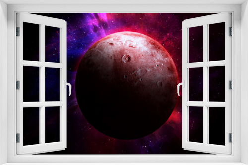 Fototapeta Naklejka Na Ścianę Okno 3D - abstract space illustration, 3d image, the moon in red and blue stars