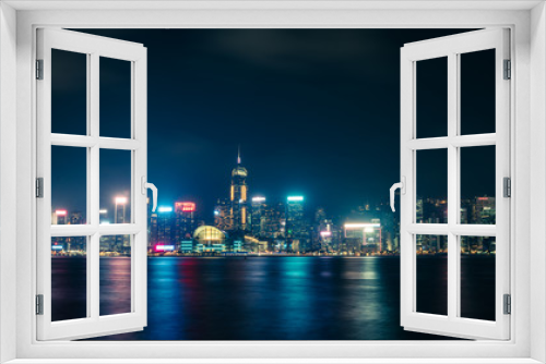 Fototapeta Naklejka Na Ścianę Okno 3D - Commercial Office Building In Hong Kong At Night