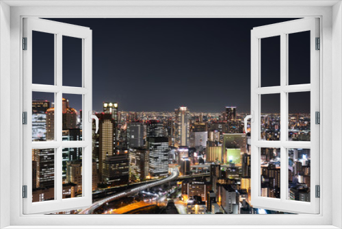 Fototapeta Naklejka Na Ścianę Okno 3D - ビル群の夜景