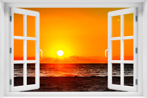 Fototapeta Naklejka Na Ścianę Okno 3D - sunset on the sea, sea, sun, ocean, beach, sky, clouds, waves, summer, golden, dusk, evening