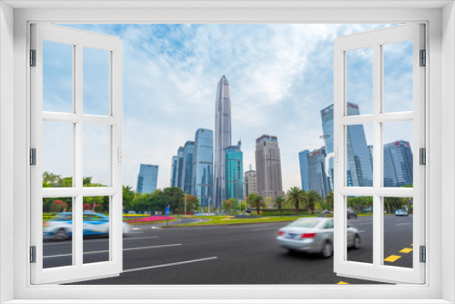 Fototapeta Naklejka Na Ścianę Okno 3D - Urban scenery and road traffic of Shenzhen Futian CBD
