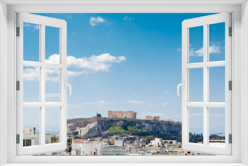 Fototapeta Naklejka Na Ścianę Okno 3D - Athens cityscape, Greece. Acropolis with famous Parthenon. Urban landscape of old Athens with classical Greek ruins. 