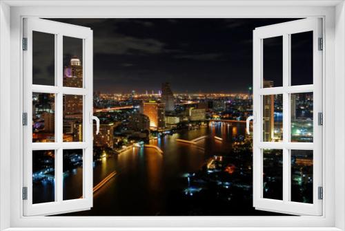 Fototapeta Naklejka Na Ścianę Okno 3D - Skyline of Bangkok and the Chao Phraya river at night, Thailand.