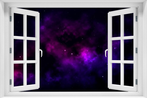 Fototapeta Naklejka Na Ścianę Okno 3D - Space background Fantastic outer view with realistic bright stars and cluster of gas clouds. Universe with nebulae, galaxies and star clusters. Infinite cosmic open spaces. Vector illustration