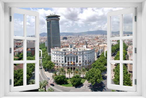 Fototapeta Naklejka Na Ścianę Okno 3D - Aerial view of the Ramblas in the center of Barcelona, Spain