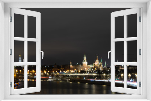 Night view of Moscow river, Kremlin and Zaryadye, Moscow, Russia